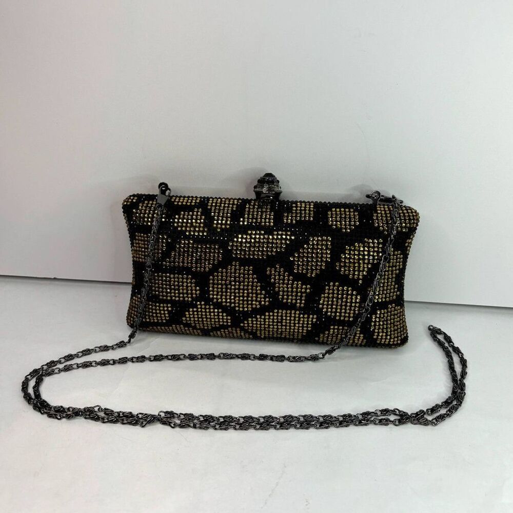 Kate Landry Jeweled Encrusted Animal Print Clutch Purse Chain Womens Designer